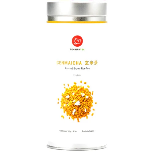 Senbird Organic Genmaicha, Caffeine-Free Japanese Mochi Rice Tea from Hokkaido Japan, Herbal Tea in Airtight Tin, 100g (3.5oz)
