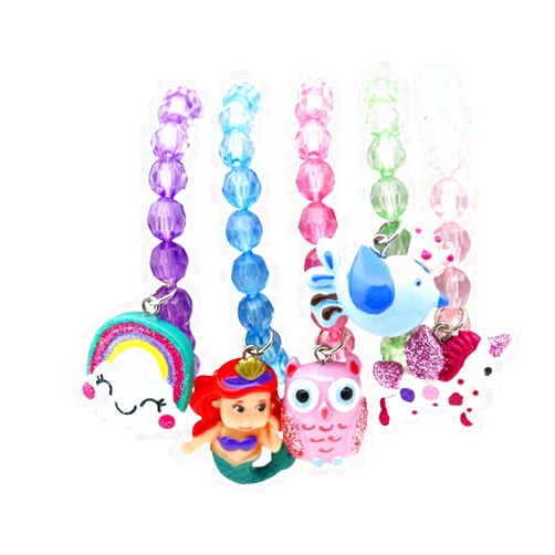 Wingchold 5pc Mermaid Bracelet, Unicorn Bracelet, Little Girl Animal Bracelets, Teens Kids Owl Pendant Beaded Bracelet Girl Party Favor Pretend Play Bracelet (Animal Bracelet)