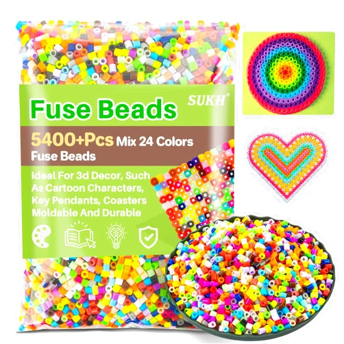 Sukh 5400+Pcs Fuse Beads - Fuse Beads Kit Melty Beads Kit Melting Beads Fuse Beads Bulk Iron Beads for Kids Crafts, Ideal for Boys and Girls Christmas Birthday Gifts Mix 24 Colors 5mm