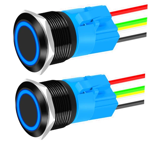 DaierTek 22mm Latching Push Button Switch 12V Waterproof Blue LED Metal Push Button Switch 12 Volt DC ON Off SPDT maintained Pushbutton Switch for Marine -2pcs