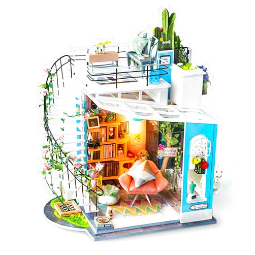 Rolife DIY Miniature Dollhouse Kit Duplex Loft Model Building Sets Gifts for Adults Women Men (Dora's Loft)