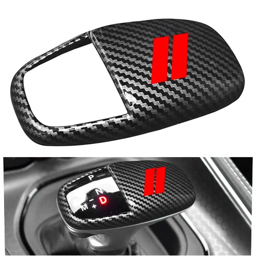 SENSHINE Gear Shift Knob Head Cover Trim for Dodge Charger Challenger Accessories 2015-2023 2024 Durango 2016-2024 Interior Shell Insert Decoration Protector Gear Shifter Cover (Carbon Fiber Red Trim)