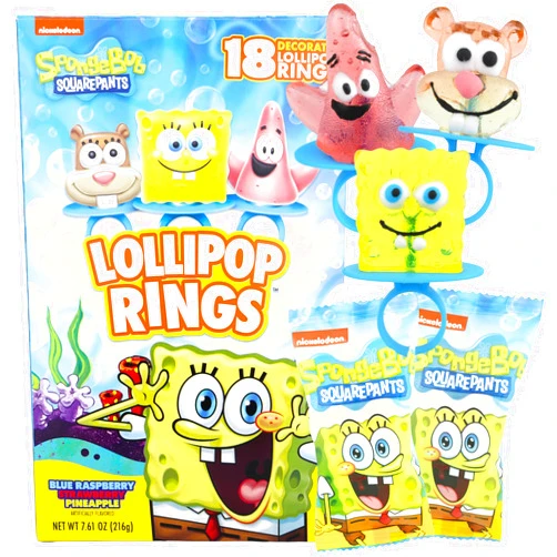 Imaginings 3 SpongeBob Squarepants Decorated Lollipop Rings, Patrick and Sandy, Individually Wrapped Candy for Birthday Party Favor, 18 Count