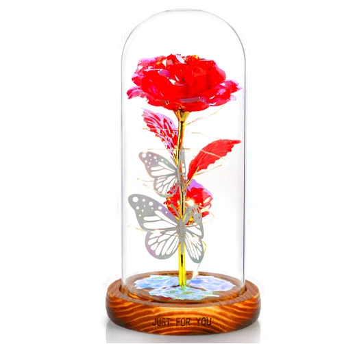 S SIVERY Mothers Day Rose Gifts for Women - Colorful Artificial Flower Red Rose Glass Rose in Dome, Mom Gifts from Daughter Son - Anniversary Birthday Gifts for Girlfriend, Valentines Gifts for Wife
