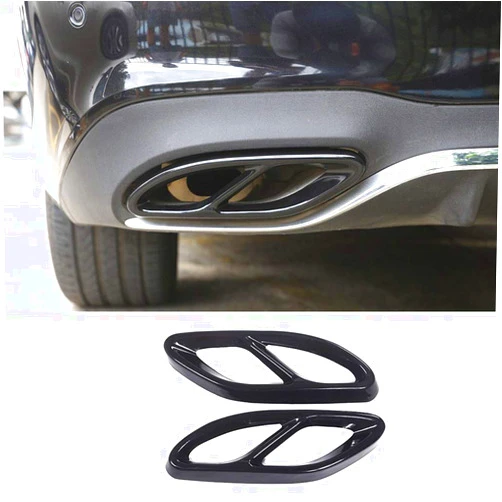 N\A Car Exterior Exhaust Pipe Mufflers Cover Rear Bumper Cylinder Exhaust Pipe Decorate Cover for Mercedes-Benz A B C E CLA GLC GLE GLS Class W205 W213 X253 (Black)