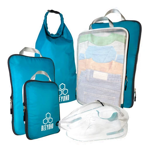 Beeyond Large Compression Packing Cubes with Mesh See-Through - Packing Cubes and Travel Organizers (6 Piece, Teal & White)