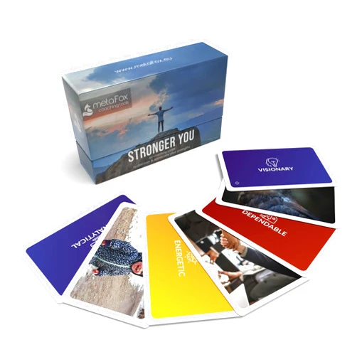 metaFox Stronger You | 52 strengths cards for coaching, therapy, workshops & team building | Sturdy coaching cards with strengths, icons & images, stable & compact format for multiple reuse