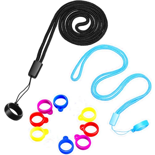 Shappy 2 Anti-Lost Necklace Lanyard with 12 Pieces Anti-Lost Silicone Rubber Ring Pen Silicone Lanyard Holder (Vivid Style)