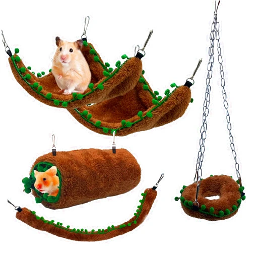 Hamiledyi 5Pcs Hamster Hammock Toys Sugar Glider Hammock Cage Accessories Small Pet Cage Hammock Gerbil Hammock Bed Hanging Tunnel for Very Small Hamster Rat Gerbil Sugar Glider Sleep Hide Play