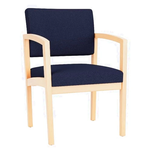 Lesro Lenox Wood Reception Waiting Room Guest Chair/Natural Wood/Navy Blue