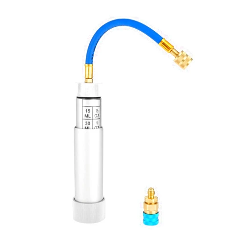 Aupoko AC Oil and Dye Injector with Snap Quick Coupler, 2 OZ Hand Turn Screw-in Type Oil Fluorescent UV Dyes Refrigerant for R410A, R134A, R22 and R12 Charger with 1/4
