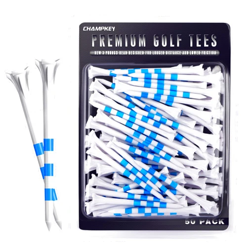 CHAMPKEY Premium 3 Prongs Golf Tees 50 Pack or 100 Pack - Low Friction and Resistance Golf Plastic Tees - Improve Swing Accuracy and Distance