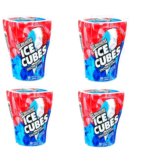 Tundras Ice Cubes – Limited Edition Snow Cone Sugar Free Gum – 40 Count Pack of 4 (160 pieces) Refreshingly Cool Cubed – 3.24-Ounces – 40 Count Bottle – 4 Packs of Flavored Snow Cone Gum