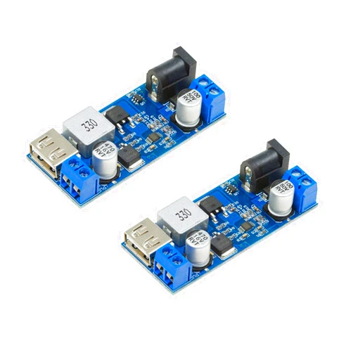 UCTRONICS DC 9V 12V 24V to DC 5V 5A Buck Converter Module, 9-36V Step Down to USB 5V Transformer Dual Output Voltage Regulator Board [2 Pack]