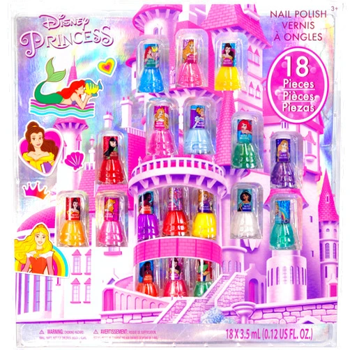 Townley Girl Disney Princess Castlebox Non-Toxic Peel-Off Water-Based Natural Safe Quick Dry Nail Polish | Gift Kit Set for Kids Girls, First Princess | Opaque Colors, Ages 3+ (18 Pcs)