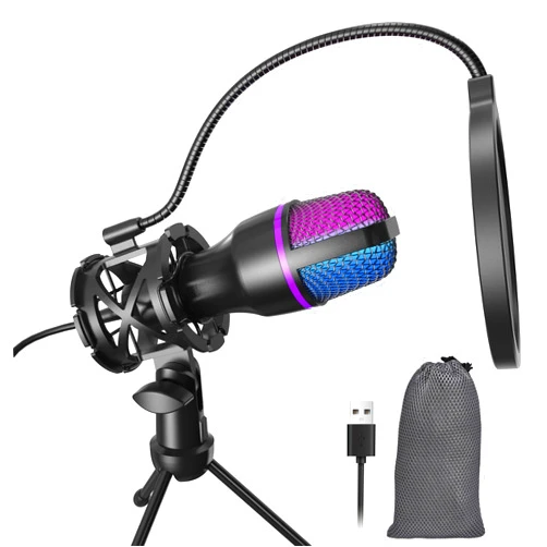 BeautiSiu Gaming USB Microphone for PC - Beginner Online Chat Condenser Mic, RGB Computer Mic with Tripod, Pop Filter, for Streaming Podcast, Conference Call, PS4/5 PC Gamer YouTube and Skype
