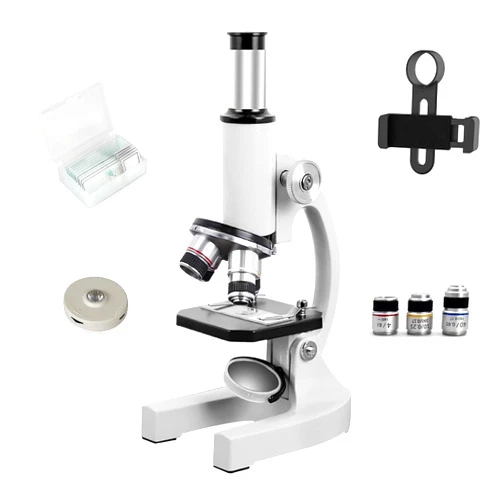 Fragolucyou Microscope-200-4000X Magnification,Biological Educational Microscope for Students and Adults,with Phone Clip,Biological Specimen and Fill Light (White)