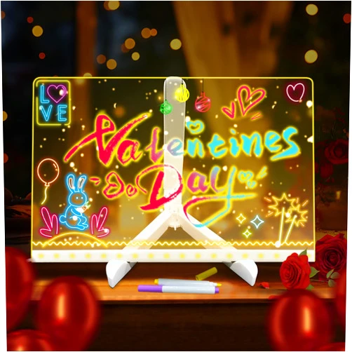 TXP 2025 New Led Note Board with Colors, Acrylic Light Up Drawing Board for Kids with Adjustable Stand Led Drawing Pad with 7 Color Markers, Illuminated Drawing Board for School Home (11.8 X 8)