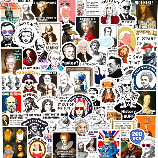 Yqskt 200PCS Funny History Stickers, Historical Figure Quote Stickers for History Buffs Teens Adults Teachers Waterproof Vinyl Decals Bulk for Laptop Water Bottle Phone Luggage