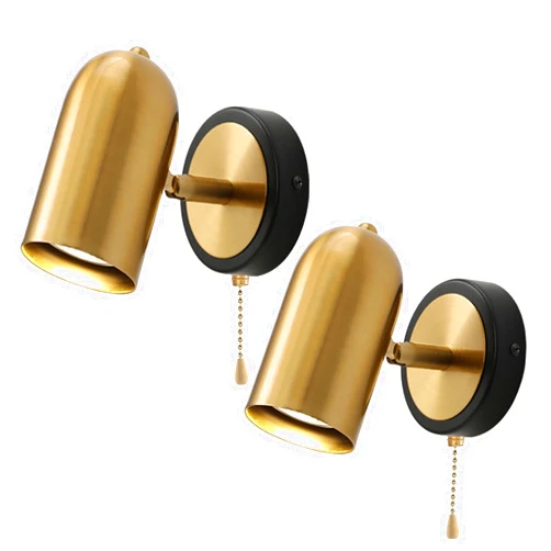 AILELANG Gold Wall sconces Set of Two, with Switch Swing Arm Wall Lamp for Bedroom, Indoor rotates 350 Degrees Movable Picture Lights for Wall, E26 Tri-Color Color Temperature Bulb Included