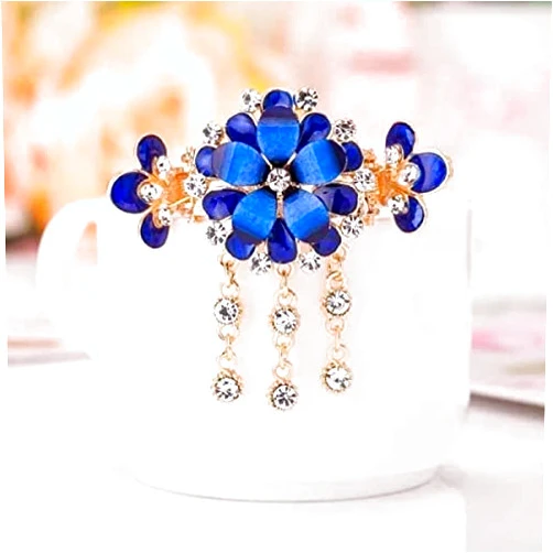 Sipandg Butterfly Tassel Hair Clip Crystal Rhinestone Butterfly Tassel Hair Clip Vintage Barrette Hair Clips Butterfly and Flower Hair Pins for Women Girls Decorative (Sun Flower Blue)