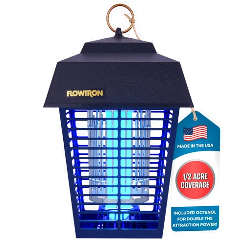 Flowtron Electric Bug Zapper 1/2 Acre Outdoor Insect Control with Dual Lure Method, 15W UV Light & Octenol Attractant for Fly & Mosquito, 5600V Kill Grid, Made in USA, UL Certified
