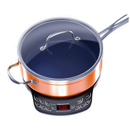 Nuwave Flex Precision Induction Cooktop, 10.25” Shatter-Proof Ceramic Glass, 6.5” Heating Coil, 45 Temps 100°F to 500°F, 4Qt Induction-Ready Healthy Ceramic Non-Stick Everyday Pan with Lid Included