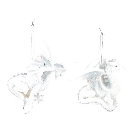 Kurt S. Adler Kurt Adler Silver and White Snowflake Dragon Ornaments Set of 2 New Christmas, 4.5in