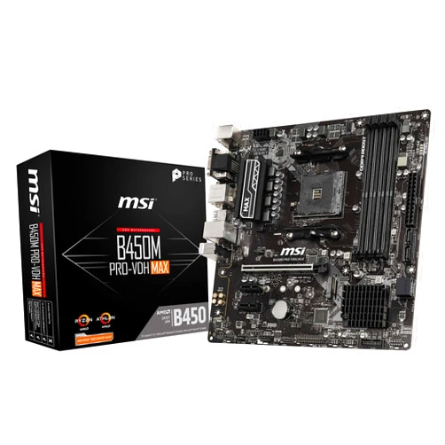 MSI ProSeries AMD Ryzen 2ND and 3rd Gen AM4 M.2 USB 3 DDR4 D-Sub DVI HDMI Micro-ATX Motherboard (B450M PRO-VDH Max)