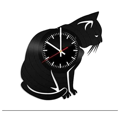 PODODO Cat Vinyl Wall Clock, Vinyl Record Handmade Art Decor for Home Room Kitchen, Vintage Original Gift for Any Occasion, Party Supplies Decoration