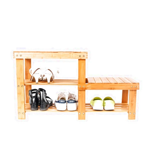 HOBBYN Bamboo Shoe Rack Bench for Boots,Entryway Storage Organizer, 3 Tiers Shoe Shelf,Multi Function for Hallway Bathroom Living Room Corridor and Garden (D)