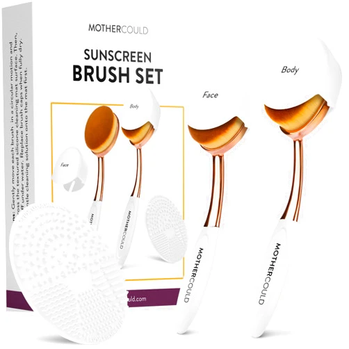 Mothercould Sunscreen Brush Set - Sunblock Applicator for Kids, Babies, Families, Adults, Parents, Child-Safe Face and Body, Portable with Protective Caps and Cleaning Mat (2 Pack) (White)