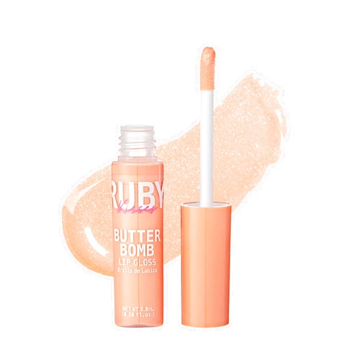 Ruby Kisses Lip Gloss Butter Bomb Gloss Non-Sticky Lip Gloss Vitamin E Natural Nude Lip Makeup - 7.8mL (0.26 US fl.oz) (Champagne)