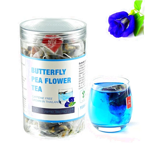 YUNHAHA 50 Dried Blue Butterfly Pea Flower Tea Bags | Thai Herbal Tea | Blue Purple Pea Tea | Caffeine-Free, Gluten-Free, Non-GMO | Ideal for Cooking, Iced Tea, Coolers, Cocktails and Mocktails