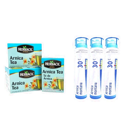Herbacil Arnica Tea 3-Pack 0.88 Oz 25 Tea Bags Box, Boiron Arnica Montana 30c Homeopathic Medicine Muscle Pain Stiffness 3-Pack 240 Pellets