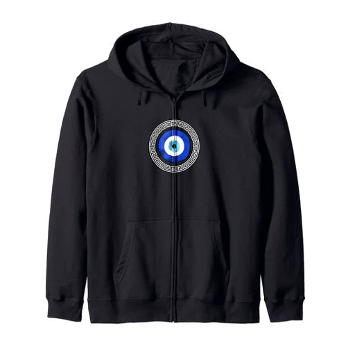 The Greek Key Merch Soulz Greek Evil Eye Mati Design for Men or Women Greek Key Print Zip Hoodie