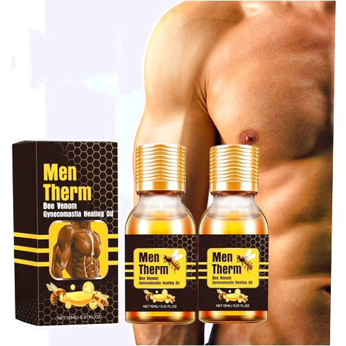 Aohoyaca 2pcs Men Therm Bee Venom - 2024 Best Men Therm Bee Venom Gynecomastia Heating Oil, Men Therm Bee Venom Oil for Strengthen The Chest Muscles