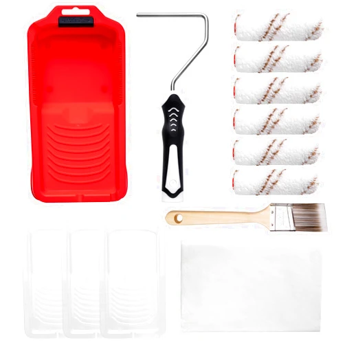 Mister Rui Paint Roller Kit-13 Piece, 4-Inch Microfiber Paint Rollers with Ergonomic Handle, Small Roller Paint Brush, Paint Tray with 3 Liners, Perfect for House Painting, Trim, and Touch-Ups