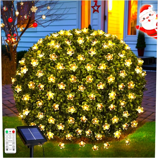 JMEXSUSS Solar Net Lights with Flower Outdoor Waterproof, 5 x 5ft Solar Net Bush Lights Outdoor Mesh Lights, 8 Modes Net Christmas Lights for Bushes, Warm White