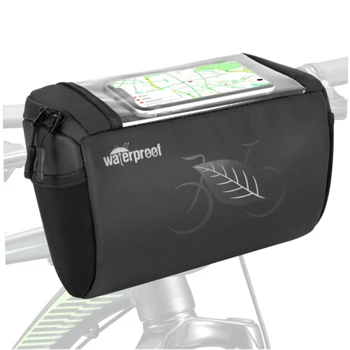 WOTOW Bike Waterproof Handlebar Bag, Bicycle Front Basket Pack with Touch Screen Phone Holder, Reflective Storage Pouch 3L for Men Women Kids Outdoor Road MTB Cycling