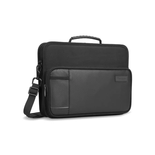 Targus Work-In Case Business Laptop Shoulder Bag for Macbook/Notebook Compact Design with Front Pocket, Carrying Shoulder Strap, Protective Sleeve for 11.6-Inch Laptop, Black (TKC001)