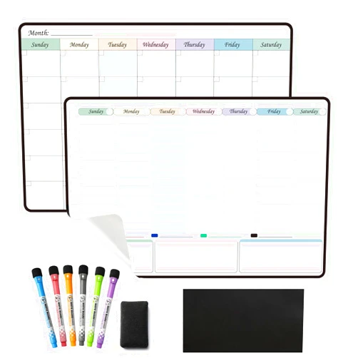 MCCORL Weekly Dry Erase Calendar & Monthly Calendar self Adhesive Stick on Non-Magnetic Stainless Fridge & Glass & Wall & Wooden (Any Smooth Surface),Family Calendar,Schedule Board,to Do List
