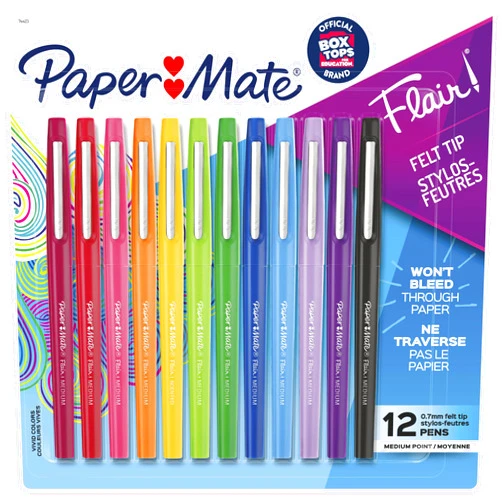 Paper Mate Flair Felt Tip Pens | Medium Point 0.7 Millimeter Marker Pens | School Supplies for Teachers & Students | Assorted Colors, 12 Count