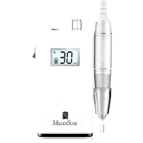 MelodySusie Professional Rechargeable 30000 rpm Nail Drill,SC320H Portable Electric E File Scamander, Acrylic Gel Grinder Tools with 6 Bits and Sanding Bands for Manicure Pedicure Carve Polish (White)
