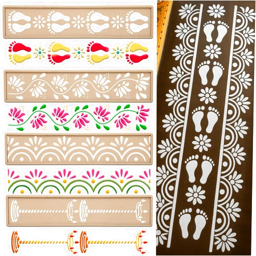 FoldTier 4 Pcs 12 Inch Diwali Rangoli Stencils Wooden DIY Sand Art Making Kit Lotus Elephant Peacock Stencils Varalakshmi Pooja Diwali Items for Indian Onam Festival Home Decor(Rangoli)