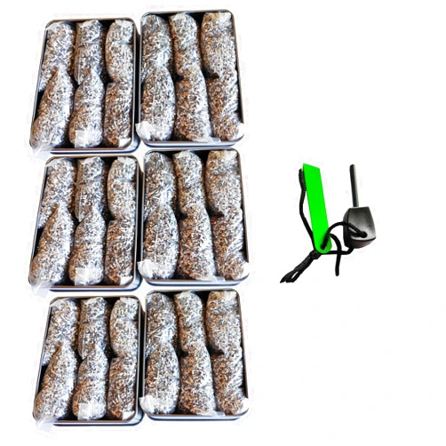 eGreen Emergency Fire Starter Magnesium Pure 6 Bags for Storm Hurricane Outages Camping Hiking Bushcraft Outdoor Survival + Free Water Proof Tin Container (36 Bags + 6 x Ferro Rods & Tin Cans)