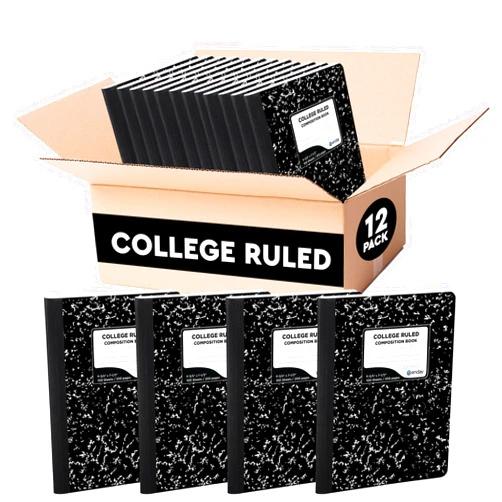 Emraw Composition Notebook College Ruled (12 Pack) Hard Cover Marble composition notebook, 100 Sheets, College ruled composition notebooks, White Paper Composition books, Black and white composition notebook