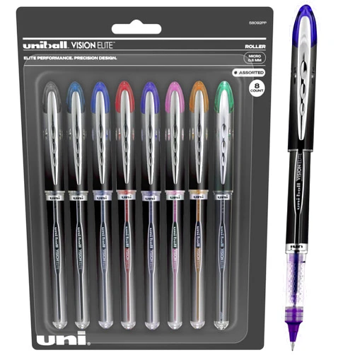Uni-Ball uniball Vision Elite Roller Ball Pen, Stick, Micro 0.5 Mm, Assorted Ink Colors, Black Barrel