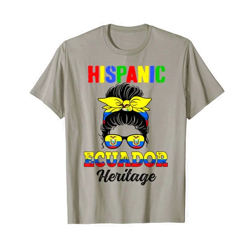 Hispanic Heritage Month Ecuador Flag Pride Roots Ecuadorian Girl Messy Bun Hispanic Heritage Month T-Shirt