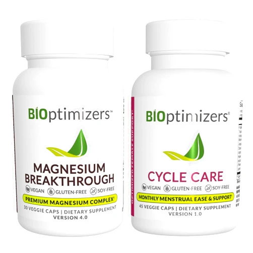 BiOptimizers Magnesium Breakthrough 4.0, (30 Capsules) & Cycle Care, (45 Capsules) - Natural Sleep, Brain, and Menstrual Relief Support Supplement Bundle